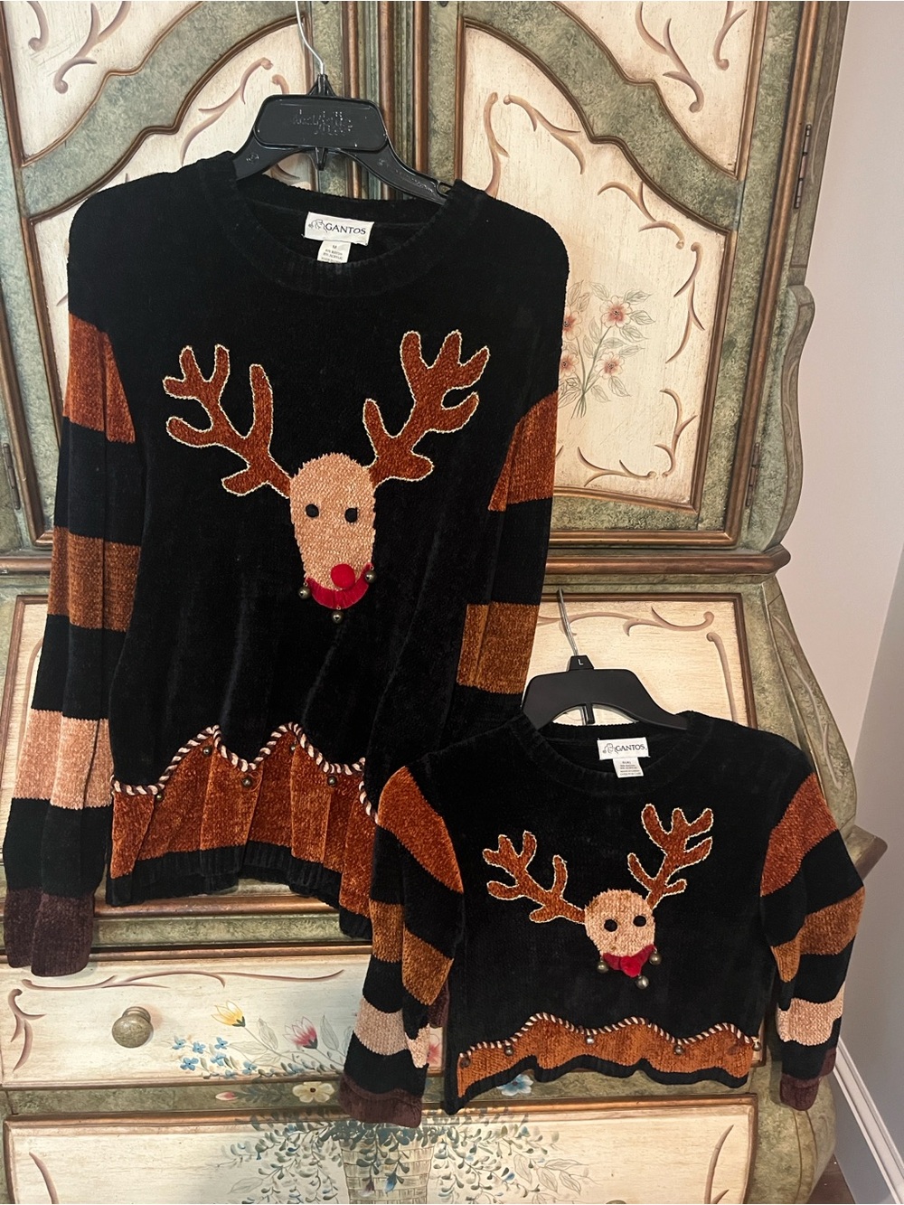 Gantos mother/ daughter soft  holiday Reindeer Sweaters with black/Brown Stripe